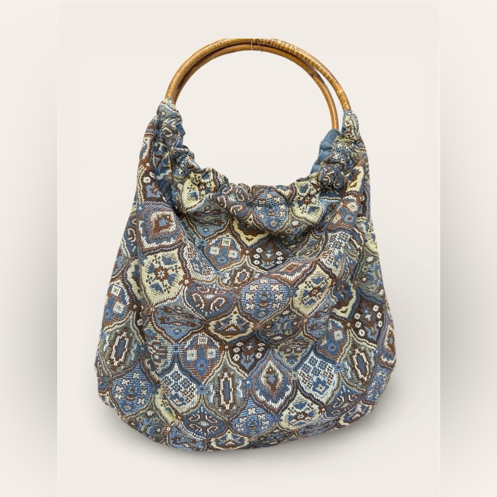 Cottage core Blue Brown and Cream Women's Tapestry Bag